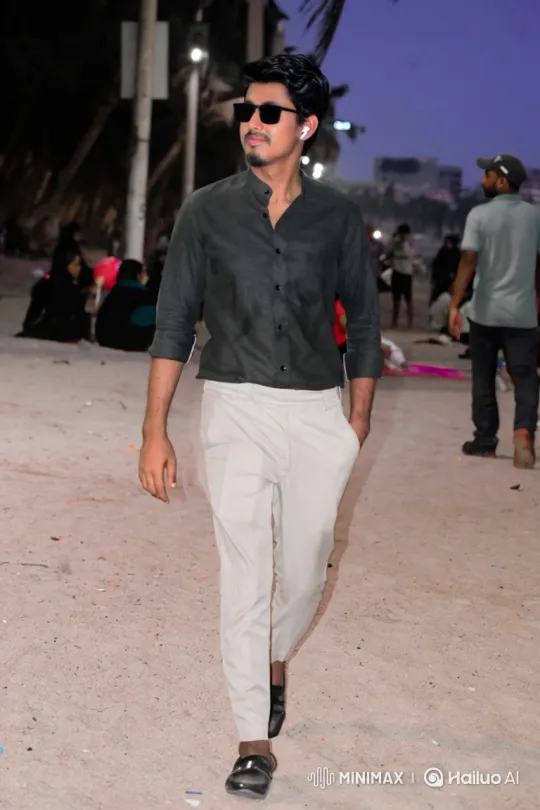 Young Man's Confident Walk on a Dusk Beach – AI Generated Video | Hailuo AI