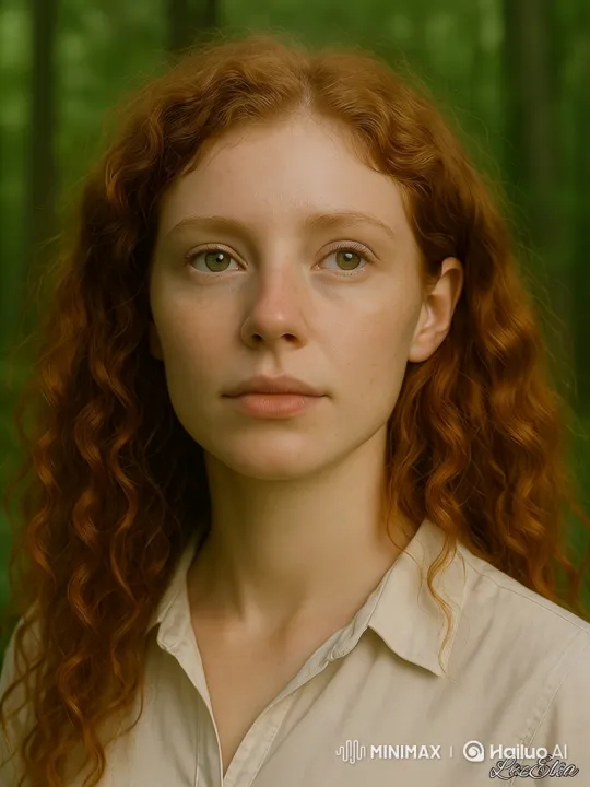 Young Woman Reflects in a Lush Forest Setting – AI Generated Video | Hailuo AI