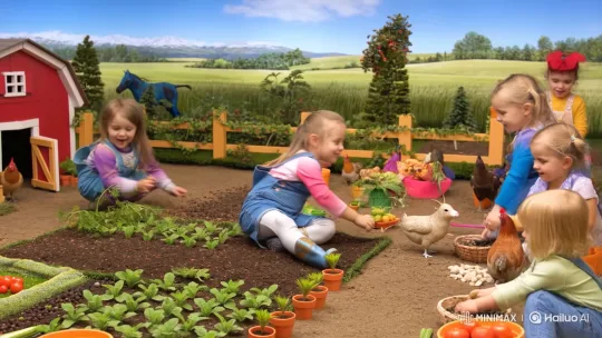 Children's Joyful Play on Cartoon Mini-Farm – AI Generated Video | Hailuo AI