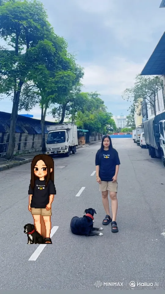 Young Woman and Avatar in 180-Degree Orbit Video – AI Generated Video | Hailuo AI