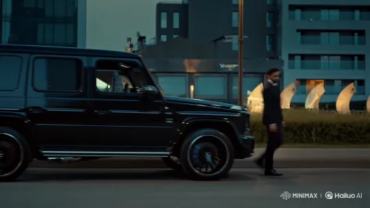 Upscale Urban Scene: Man Enters Mercedes G-Wagon – AI Generated Video | Hailuo AI