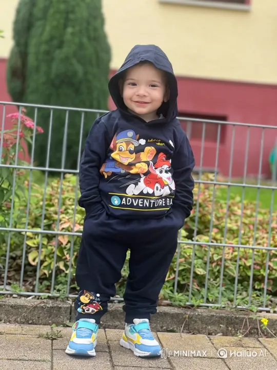 Toddler in Hoodie Enjoys Quiet Moment on Pathway – AI Generated Video | Hailuo AI