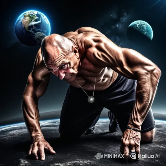 Elderly Wise Man Demonstrates Strength on Celestial Surface – AI Generated Video | Hailuo AI