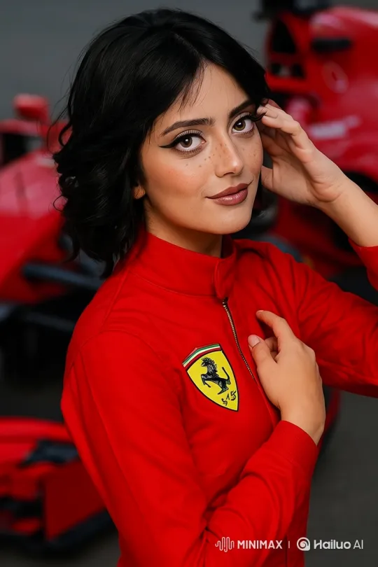Woman Celebrates Victory with Trophy and Race Car – AI Generated Video | Hailuo AI