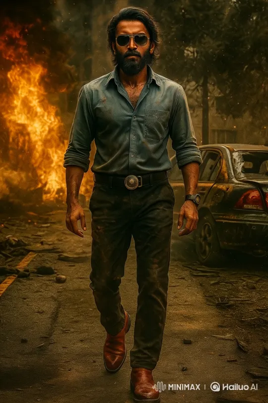 Rugged Hero Walks Through Desolate, Post-Explosion Cityscape – AI Generated Video | Hailuo AI