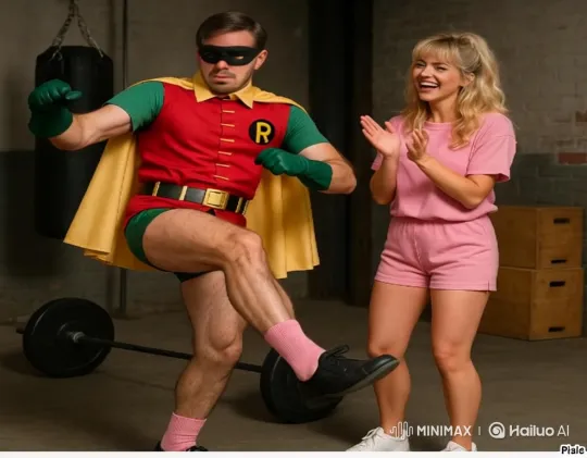 Superhero Pose with Playful Interaction in Gym – AI Generated Video | Hailuo AI