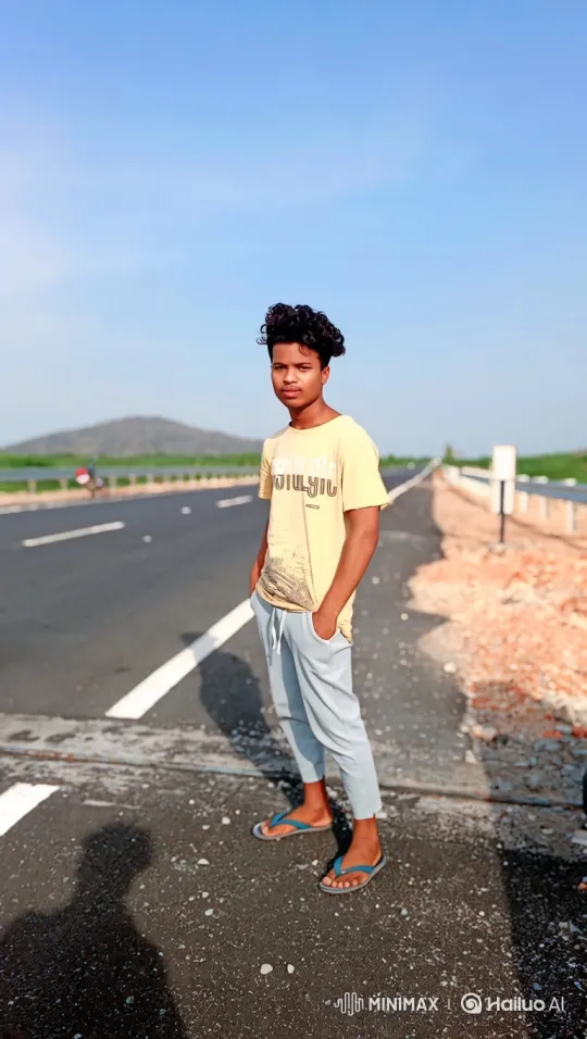 Young Man on Road with Gentle Breeze and Smile – AI Generated Video | Hailuo AI