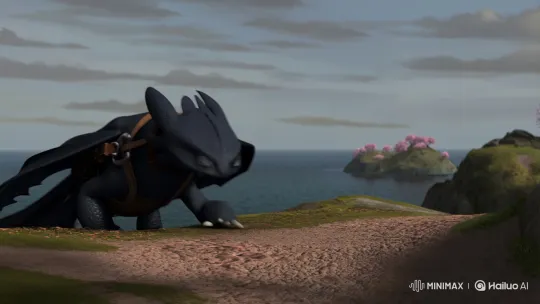 Toothless Strolls Through Cherry Blossoms in 'How to Train Your Dragon' Island Scene – AI Generated Video | Hailuo AI