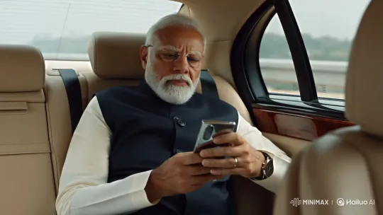 Narendra Modi in Royal Car, Focused on Handset – AI Generated Video | Hailuo AI