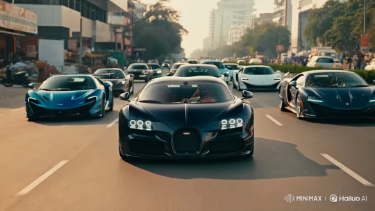 Convoy of Supercars Including Bugatti and McLaren in India – AI Generated Video | Hailuo AI