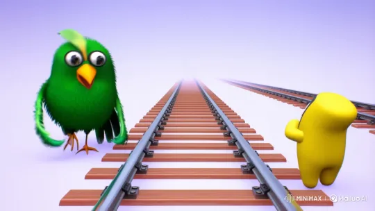 Glitchy Bird Battles Skebob in Cartoon Chaos – AI Generated Video | Hailuo AI