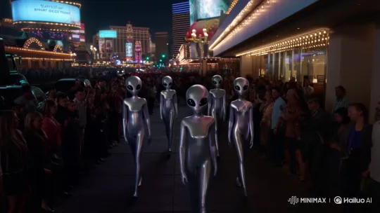 Aliens Perform Synchronized Dance on Las Vegas Strip – AI Generated Video | Hailuo AI