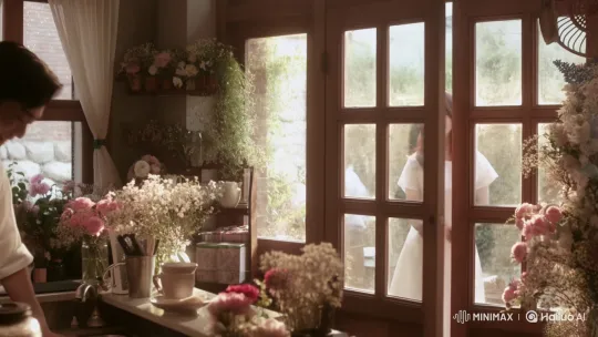 Young Woman Enjoying Morning Coffee at Vintage Cafe – AI Generated Video | Hailuo AI