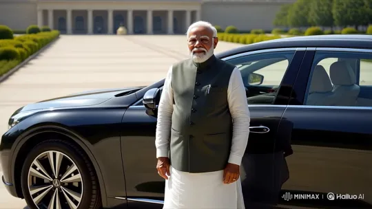 Prime Minister Modi Stands by Official Car in Formal Setting – AI Generated Video | Hailuo AI
