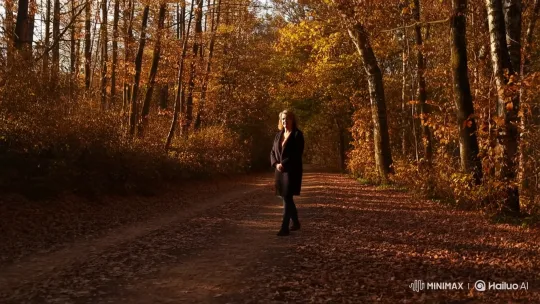 Autumn Solitude: Woman Walks Through Countryside – AI Generated Video | Hailuo AI