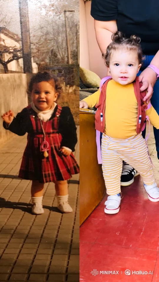 Vintage and Modern Toddlers Embrace in a Seamless Fusion – AI Generated Video | Hailuo AI
