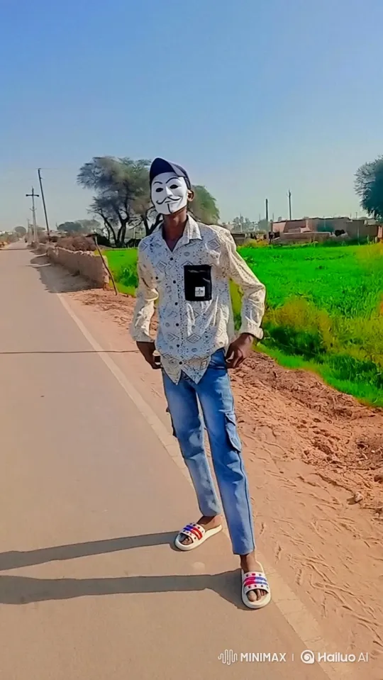 Masked Person Meets Distinguished Man on Rural Road – AI Generated Video | Hailuo AI