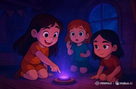 Children Discover Magic in Cozy Room with Glowing Button – AI Generated Video | Hailuo AI