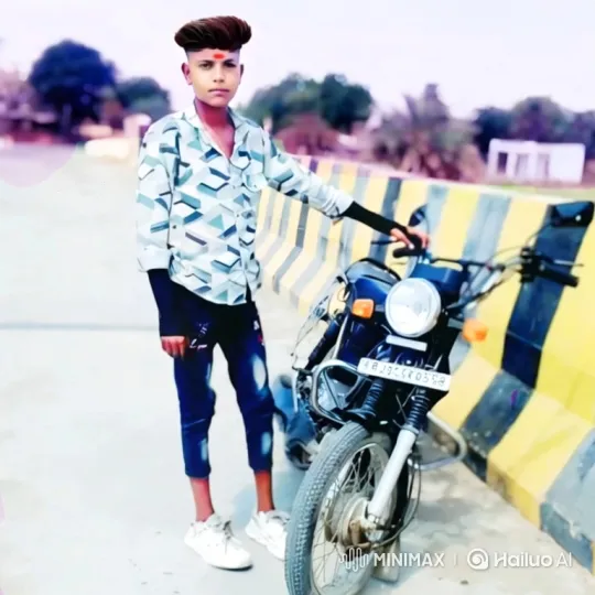 Young Man Poses with Motorcycle on Overcast Day – AI Generated Video | Hailuo AI