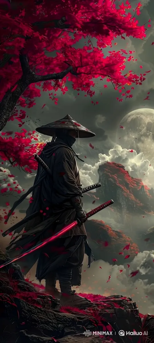 Mysterious Warrior Contemplates Under Twilight Moon – AI Generated Video | Hailuo AI