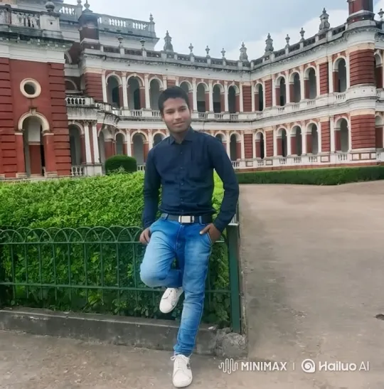 Young Man Poses and Shifts Stance in Front of Ornate Building – AI Generated Video | Hailuo AI