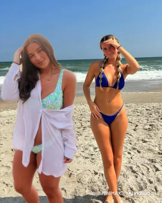 Two Women Share Intimate Moment on Beach – AI Generated Video | Hailuo AI