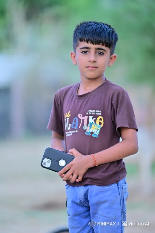 Young Boy in Gentle Smile, Holding Smartphone – AI Generated Video | Hailuo AI