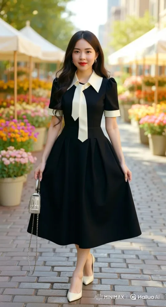 Graceful Woman in Black Dress Walks Confidently – AI Generated Video | Hailuo AI