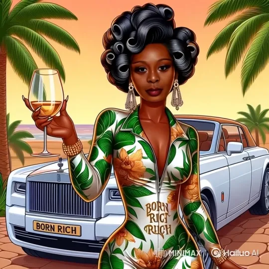Chic Woman in Floral Jumpsuit Enjoying Wine by Luxury Convertible – AI Generated Video | Hailuo AI
