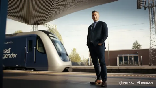 Man Drives Away confidently driving the 'madi legender' train – AI Generated Video | Hailuo AI
