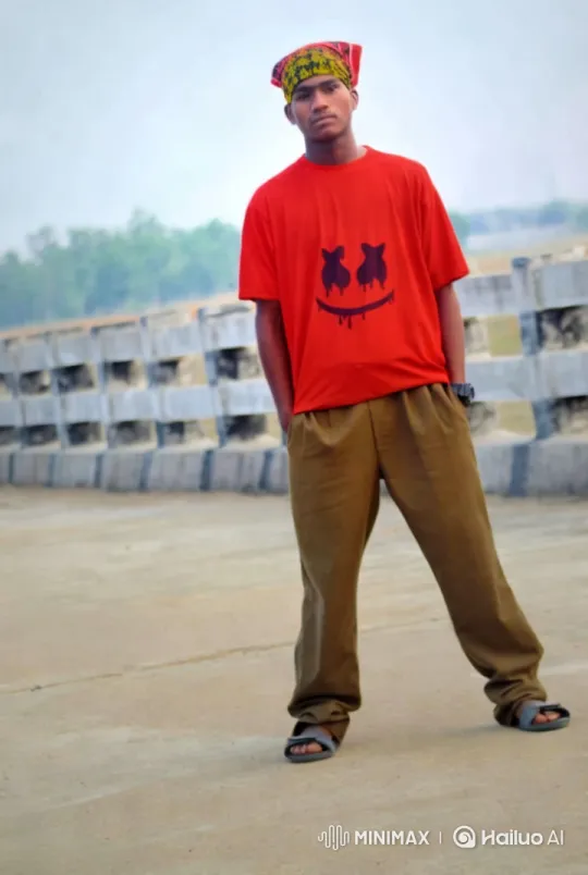 Young Man in Vibrant Attire on Serene Pathway – AI Generated Video | Hailuo AI