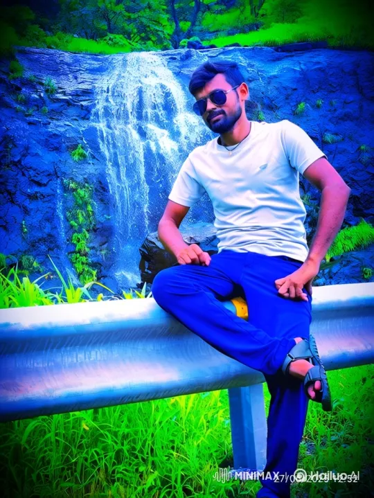 Young Man Meets Sunny Deol Lookalike by a Waterfall – AI Generated Video | Hailuo AI