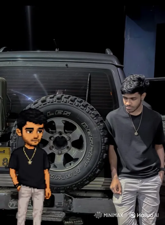 Young Man and Pixelated Doppelgänger in Nighttime Pan – AI Generated Video | Hailuo AI