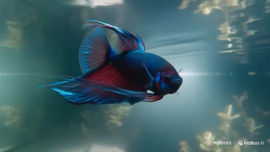 Vibrant Fish Glides Gracefully in Sunlit Underwater Scene – AI Generated Video | Hailuo AI