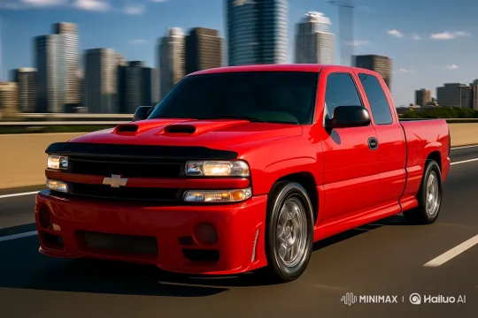 Red Pickup Truck Burnout on Highway – AI Generated Video | Hailuo AI