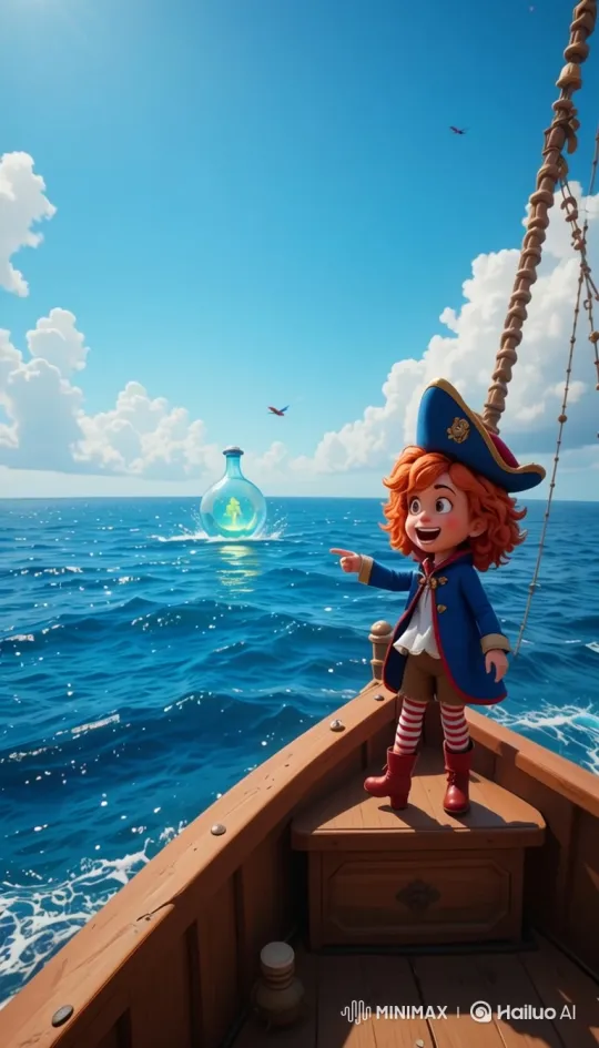 Pirate Captain Discovers a Magical Bottle at Sea – AI Generated Video | Hailuo AI