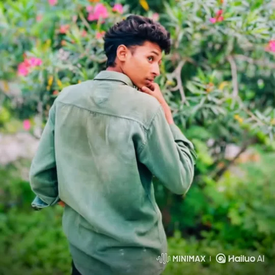 Young Man in Garden Turns to Camera with Warm Smile – AI Generated Video | Hailuo AI