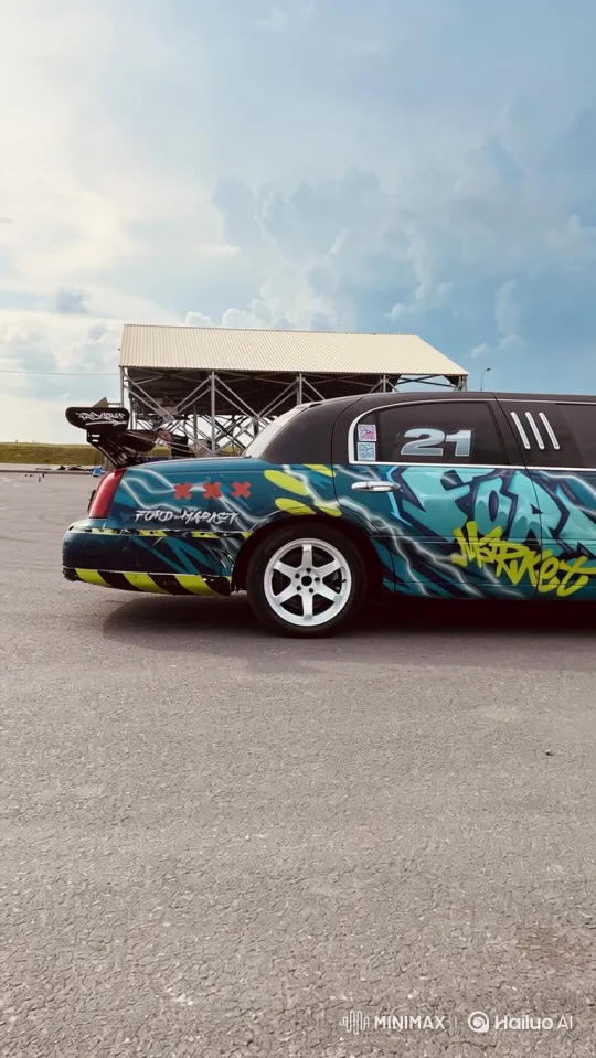 Modified Limousine Drifts on Empty Asphalt – AI Generated Video | Hailuo AI