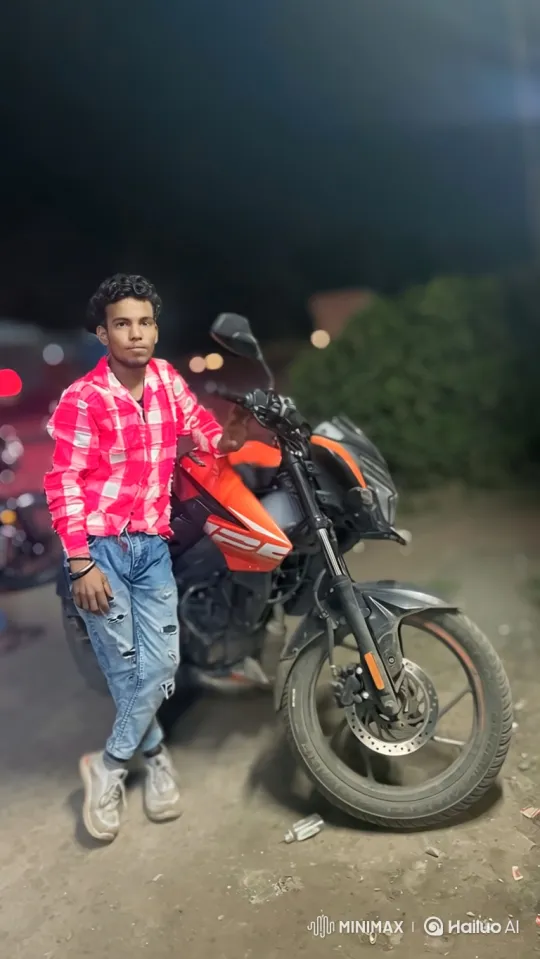 Young Man with Motorcycle in Nocturnal Landscape – AI Generated Video | Hailuo AI