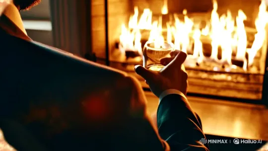 Intimate Night Reflection: Man by the Fireplace – AI Generated Video | Hailuo AI