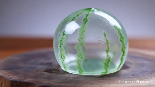 Glass Watermelon Sliced on Wooden Board – AI Generated Video | Hailuo AI