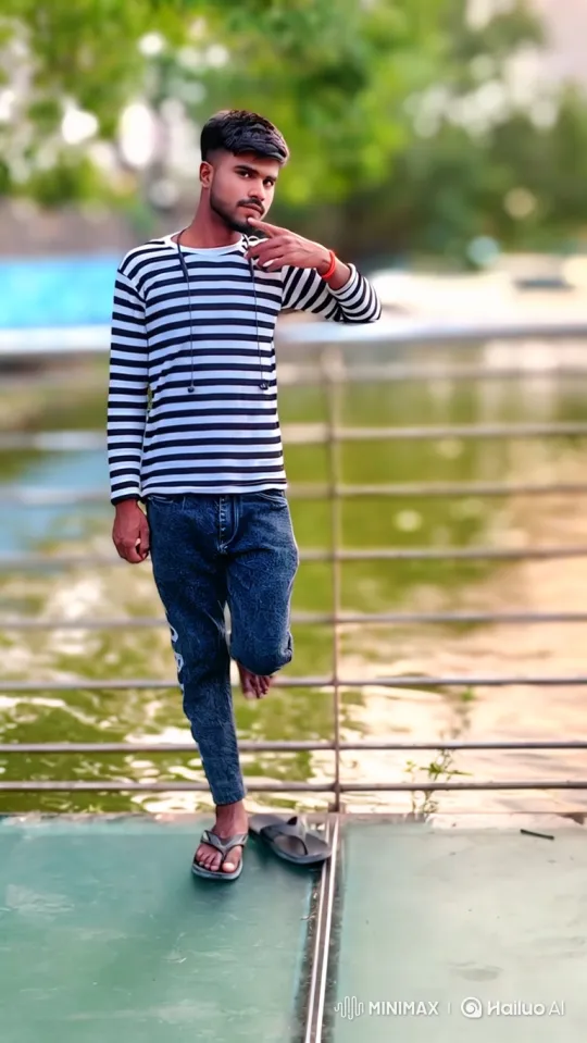 Young Man in Thoughtful Pose by Water with Gentle Movements – AI Generated Video | Hailuo AI