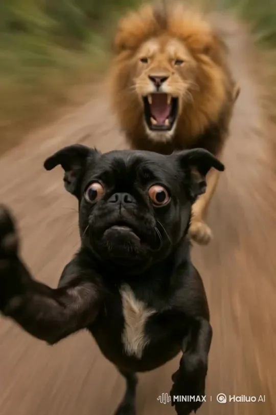 Escape Attempt from a Lion Chase – AI Generated Video | Hailuo AI