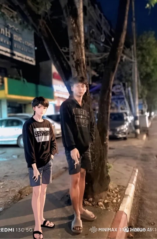 Nighttime Sidewalk 180-Degree Camera Orbit – AI Generated Video | Hailuo AI