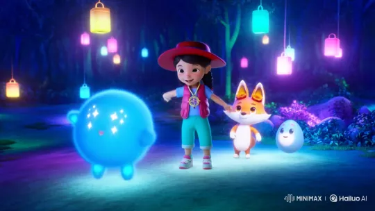 Magical Creatures Dance Under Lanterns in Night Forest – AI Generated Video | Hailuo AI