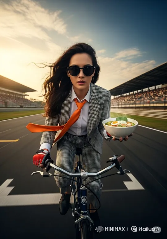 Woman Surprised by Giant Text Block While Cycling – AI Generated Video | Hailuo AI