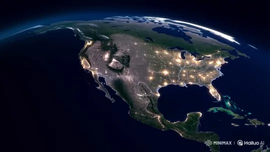 U.S. City Lights Sequentially Black Out from Space – AI Generated Video | Hailuo AI