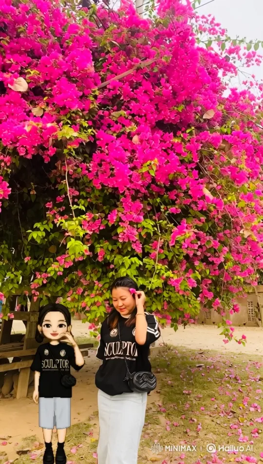 Woman and Avatar in Serene Garden Setting – AI Generated Video | Hailuo AI