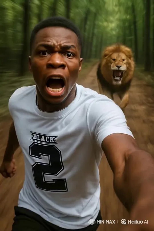 Lion Pursues Man Through the Forest – AI Generated Video | Hailuo AI