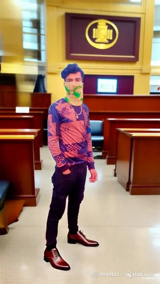 Young Man in Empty Courtroom Stares Directly at Camera – AI Generated Video | Hailuo AI